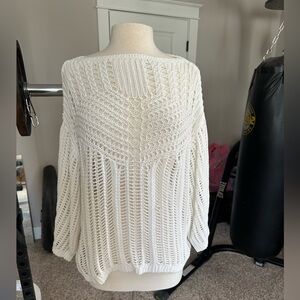 LOFT Open-Knit Cream Pullover Sweater size L beachy